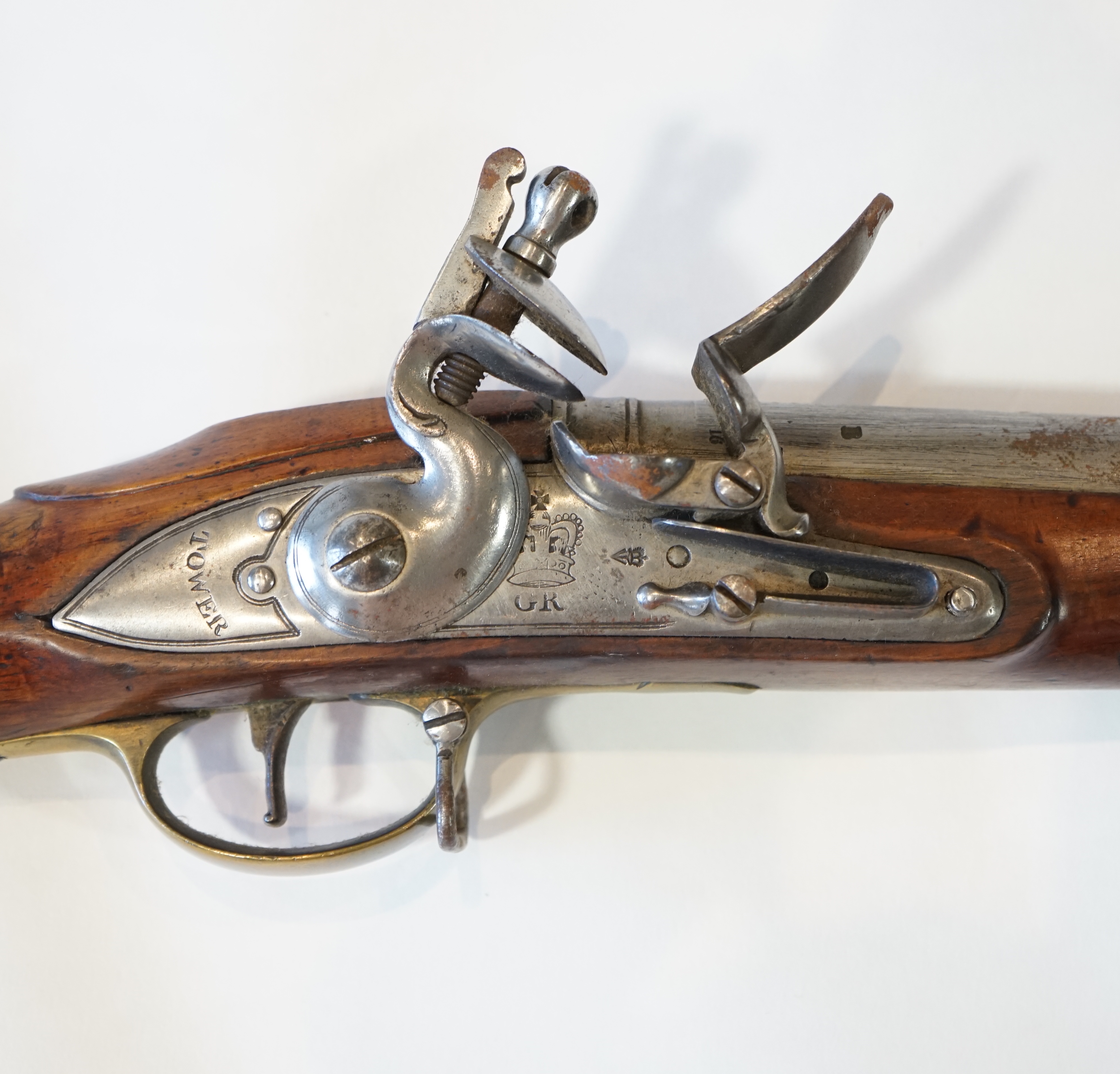 A 10 bore Brown Bess British military flintlock musket, barrel length 36.5 inches